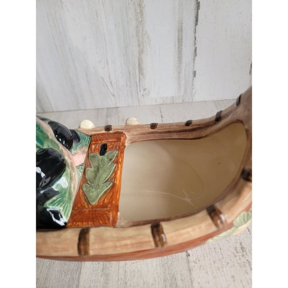 Ceramic black bears fishing couple canoe boat - Picture 10 of 12